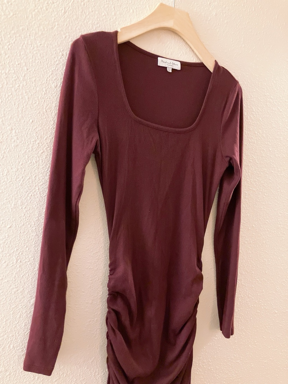 Michael Stars Scoop Neck Long-Sleeve Maxi Dress Ruched Slit Bohemian Red Small - Picture 3 of 9